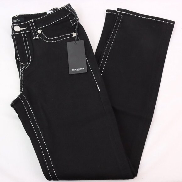 NWT True Religion Billie Mid Rise Big T Lurex Straight Jeans in Black Size 29 - Picture 1 of 8